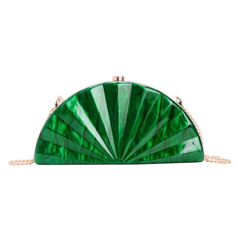 Transfronterizas damas europeas y estadounidenses bolsa de cena de diapasón diagonal de forma de ventilador de acrílico bolsa de noche de moda de fiesta de boda bolsa de mano