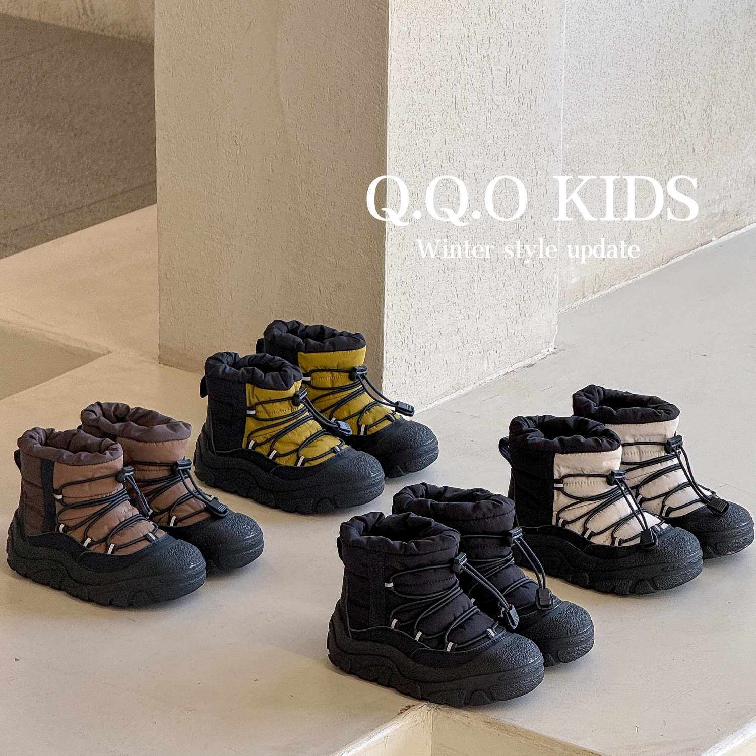 Qqo Children's Shoes 2025 Winter Thickened Windproof and Waterproof Snow Boots for Boys and Girls Outdoor Non-Slip Warm Cotton Shoes