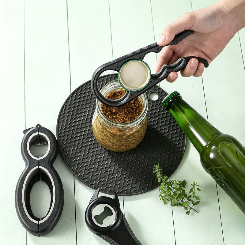 Abrebotellas creativo multifuncional de acero inoxidable cinco en uno, para vino, cerveza y apertura de tapas, accesorio de cocina
