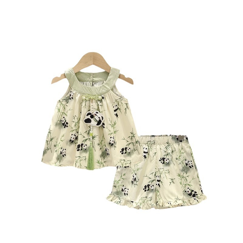 Ensemble deux pièces pour bébé fille d'été 2024, nouveau short camisole de style chinois à col suspendu_voghion.com