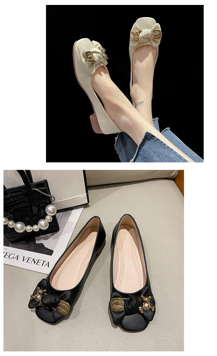 法米姿 蝴蝶结浅口软底豆豆鞋春季新款一脚蹬平底瓢鞋