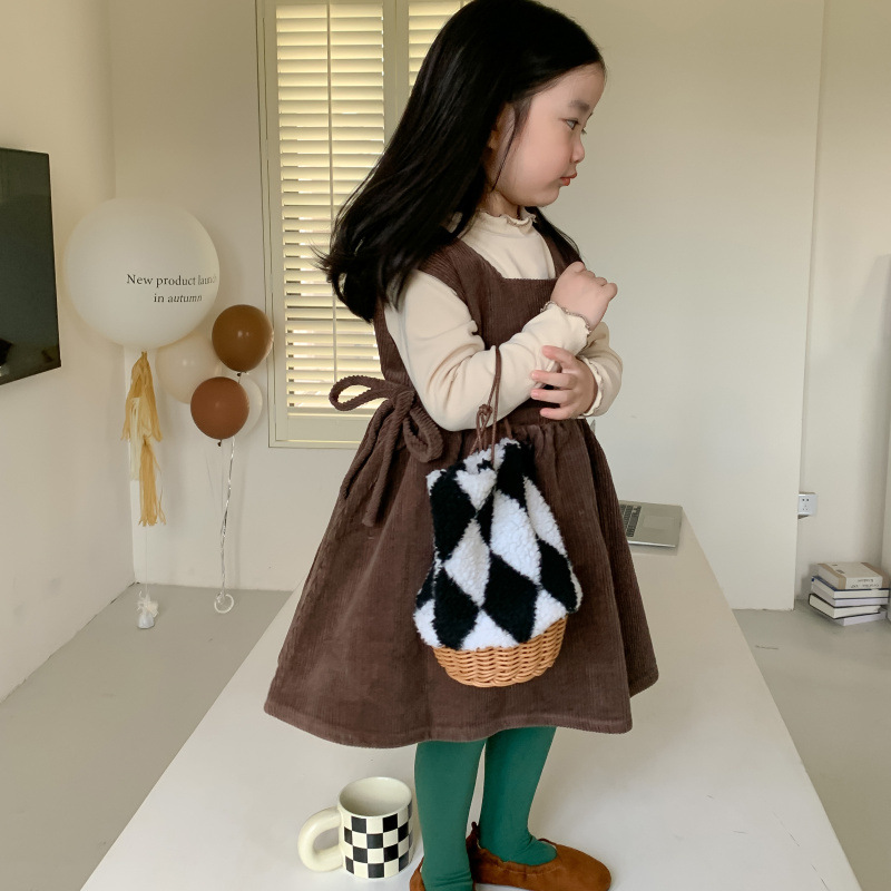 Children's Strap Autumn New Korean Edition Corduroy Skirt Girl's Loose Versatile Casual Bottom Two Piece Set_voghion.com