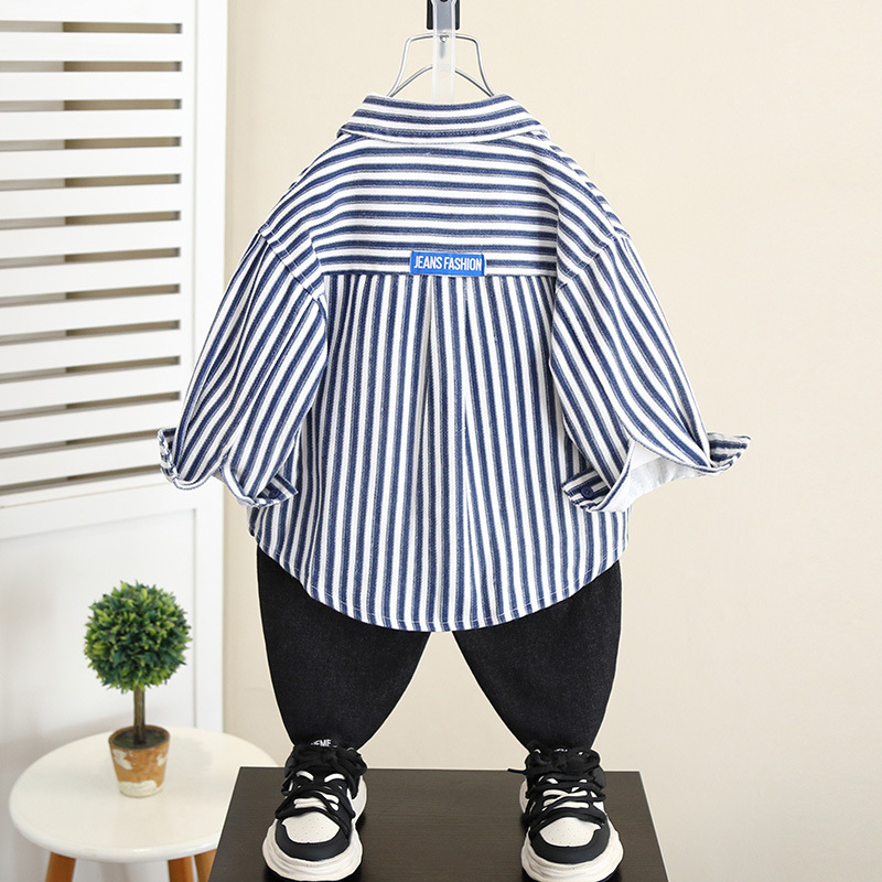 5841 Camisa a rayas de estilo occidental para niños 2024 nueva ropa de otoño para niños chaqueta de moda para niños primavera y otoño casual manga larga