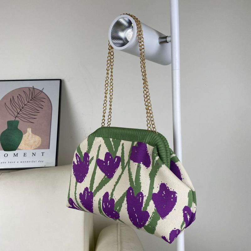 Factory Wholesale Retro Houndstooth Knitted Handbag Chain Dumpling Bag Shoulder Bag Versatile Casual Bag Handbag