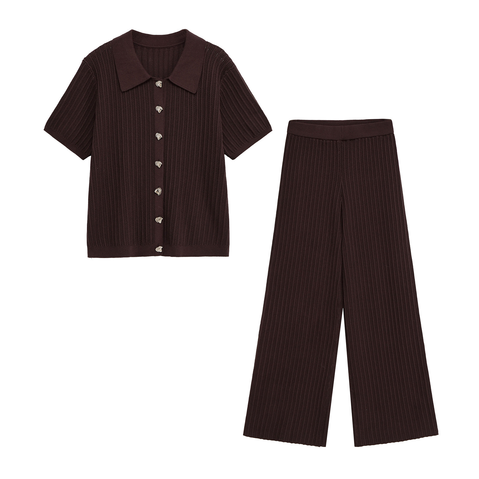 INS 크로스보더 유럽과 미국 2025 봄과 가을 새로운 패션 옷깃 반팔 탑 여성 니트 중공 바지 정장