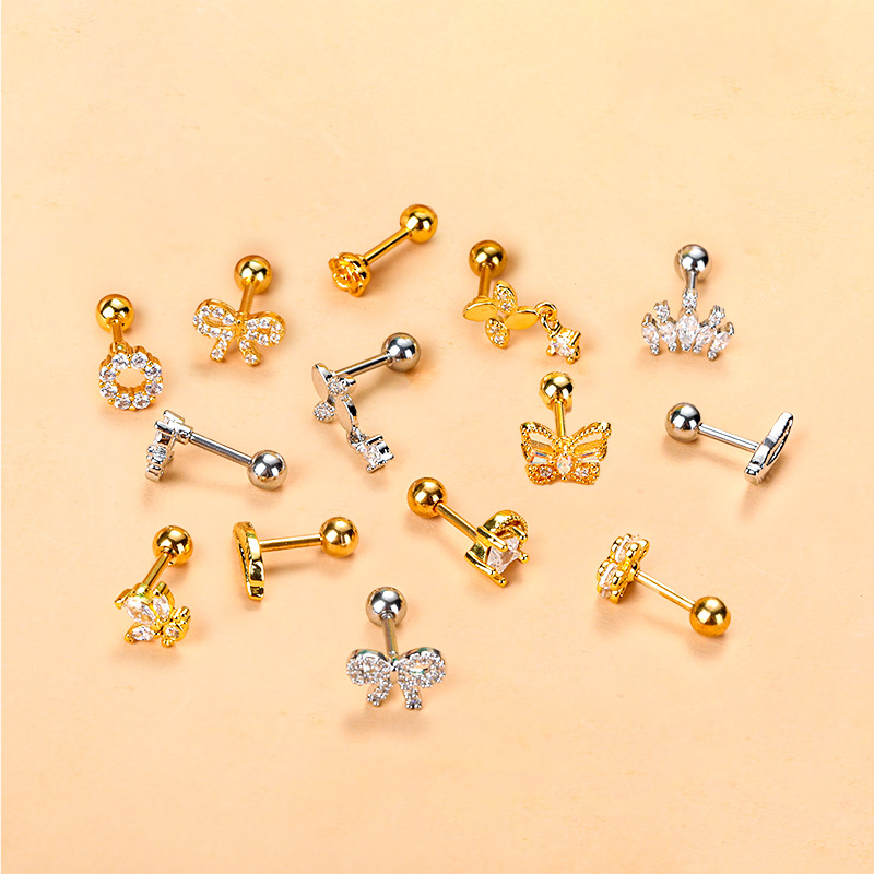 Simple Style Feather Butterfly Stainless Steel Copper Plating Inlay Zircon Ear Studs 1 Piece display picture 4