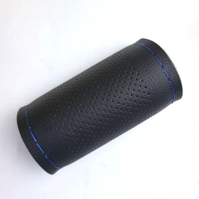 Leather Hand-Stitched Steering Wheel Cover | Steering wheel cover - black-medium-hole-blue-line-38cm