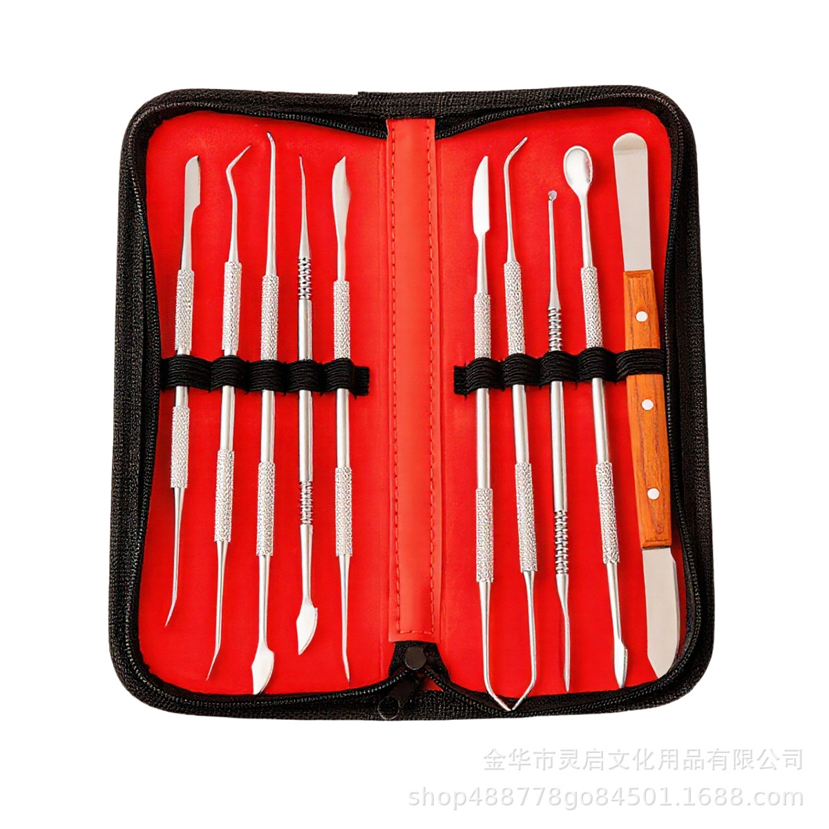 Venta al por mayor de herramientas de arcilla de acero inoxidable juego de diez piezas de herramientas de tallado de arcilla de cerámica juego de tallado de mango de madera de arcilla de cerámica