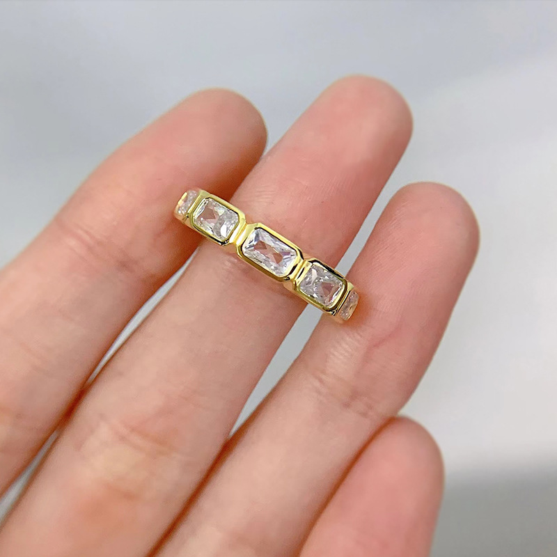 925 Sterling Zilver Zirkoon Vierkant Ring display picture 2