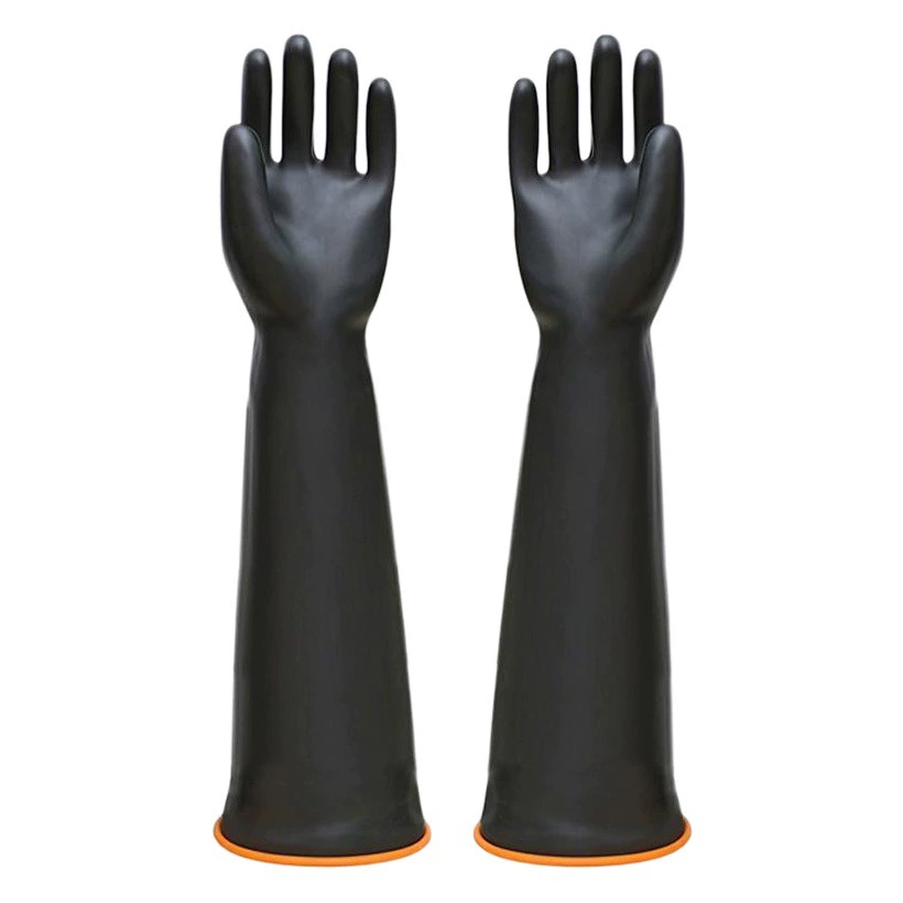 Черные утолщенные резиновые перчатки 35/45/55 см, антихимические, антикоррозийные, Промышленные Латексные, устойчивые к кислотам и щелочам перчатки