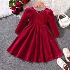 Gwの外国貿易の子供服の子供の小さい子供の新商品の女の子の秋冬の金のベルベットの蝶結びのクリスマスの王女のスカート