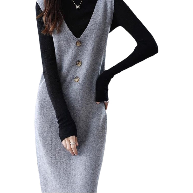 Chaleco de punto chaleco falda ropa exterior para mujer primavera y otoño 2024 nuevo vestido de suéter sin mangas suelto sobre la rodilla image 1