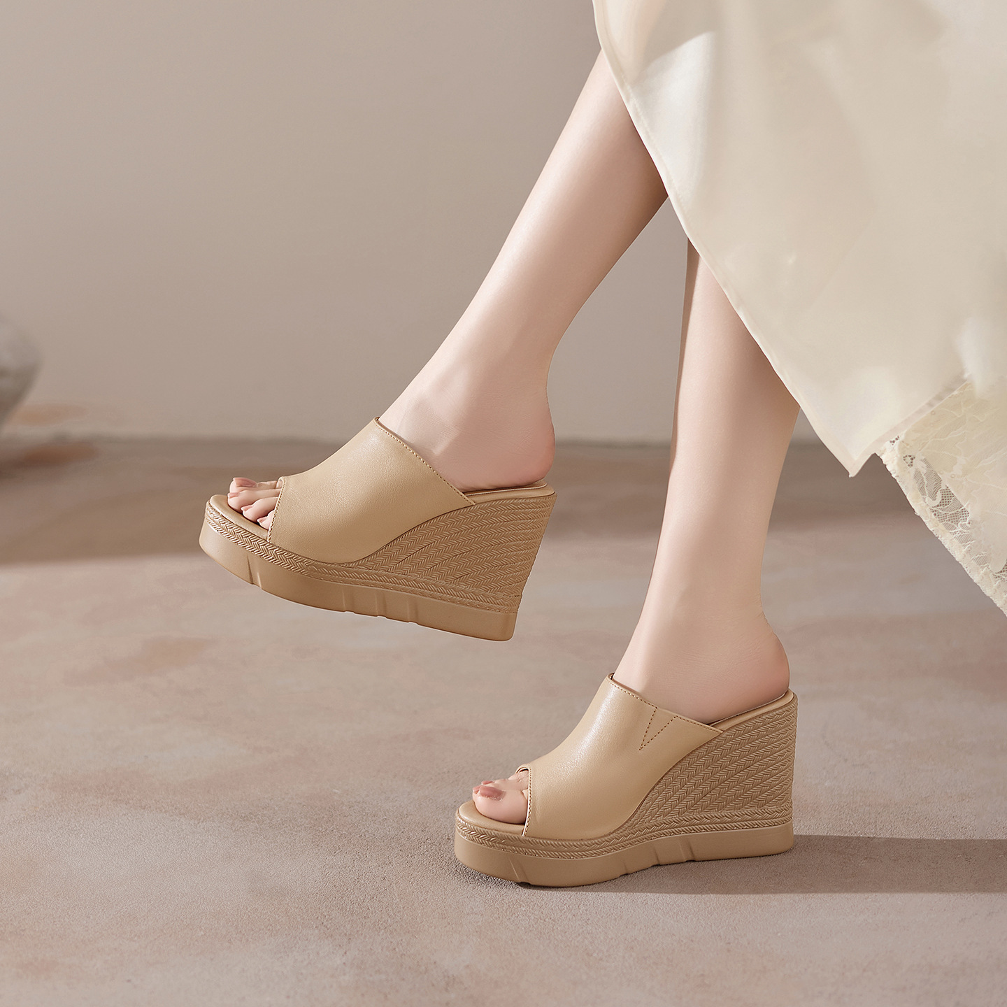 Sandal cao gót nữ hở mũi đế dày 10 cm — đen