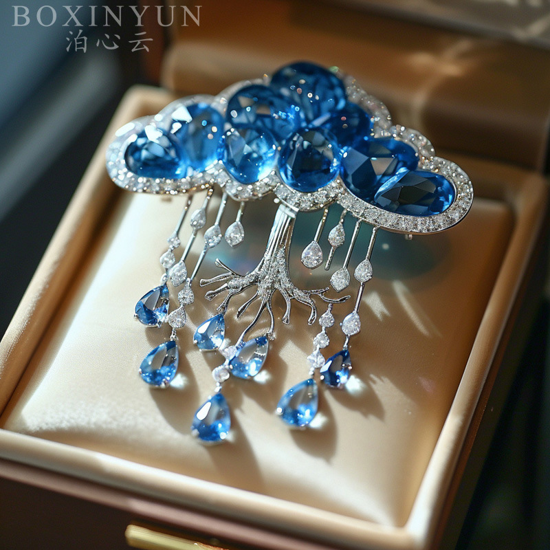 Customized Life Tree Cloud Brooch with Diamonds, Creative Fresh Gift Fashion Pin