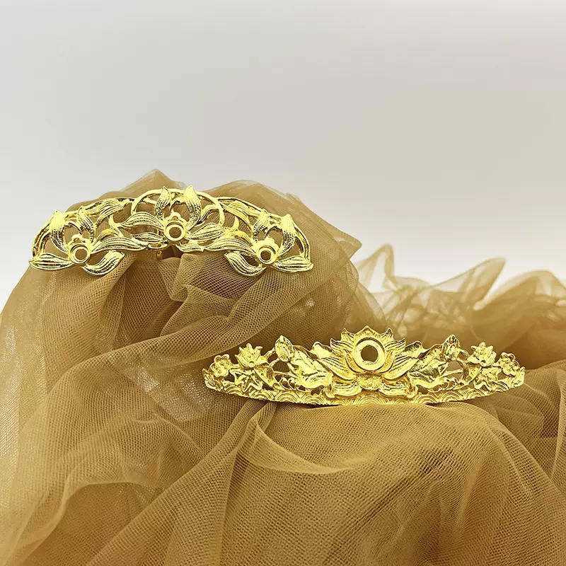 新款合金花睡莲额簪发冠DIY古风汉服步摇U钗电泳电镀宫廷头饰配件