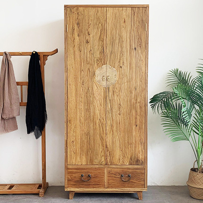 老榆木衣柜家用卧室挂衣橱实木中式柜子禅意家具地柜储物收纳定制