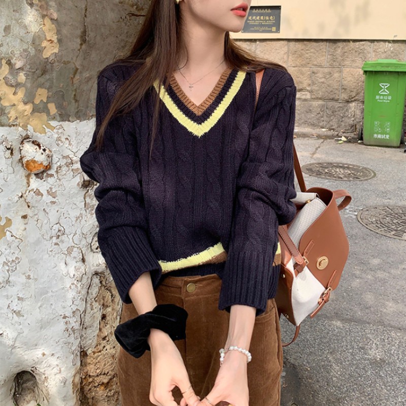 24 invierno Puyuan estilo casual japonés y coreano ropa de mujer casual lana mezcla chaqueta suéter de cuello en V image 5