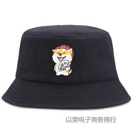 Bucket Hat 欧美风个性卡通可爱柴犬印花休闲户外遮阳渔夫帽