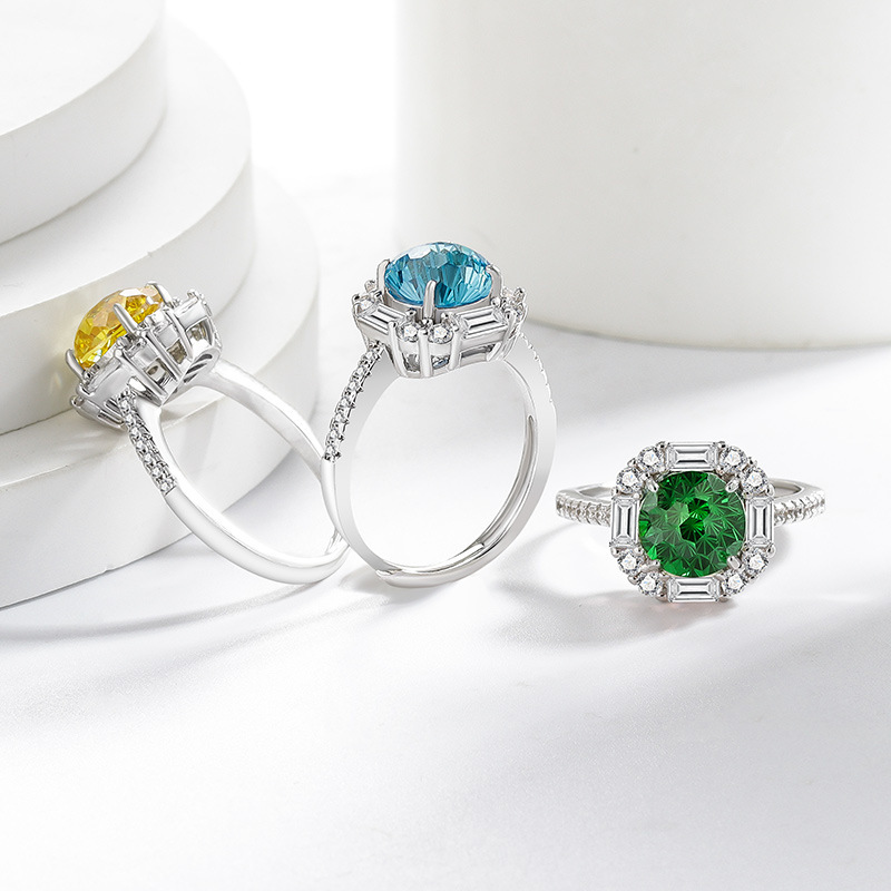 Gold Plated Fireworks Sugar Cube Ring For Women Colored Gemstone High Carbon Diamond Fashionable And Luxurious_voghion.com