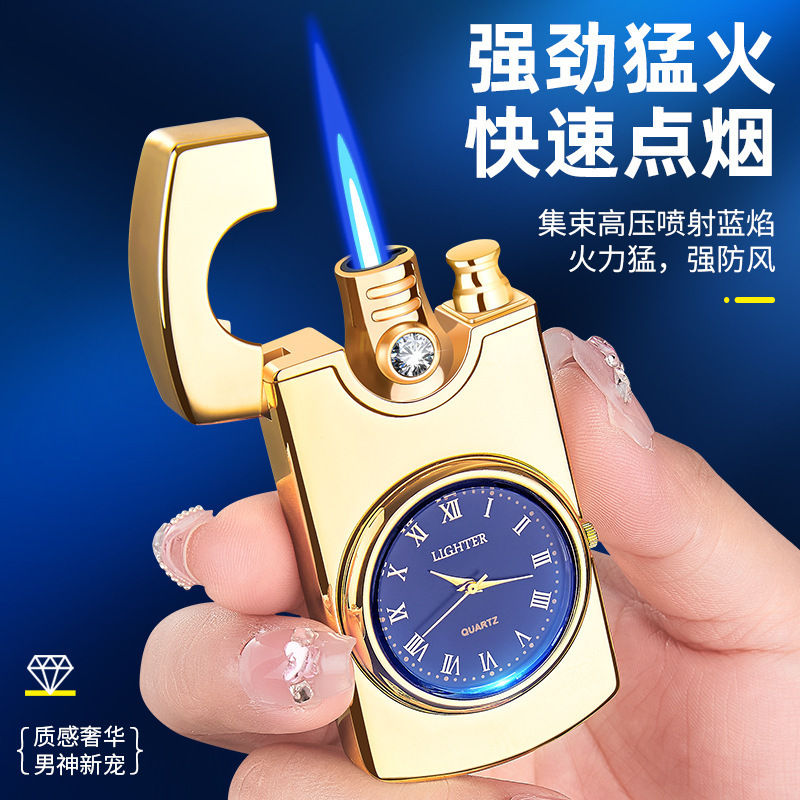 网红创意HF623手表直冲充气打火机金属手表闪灯炫酷打火机