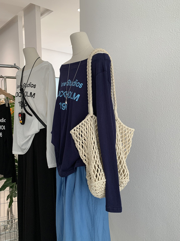 Omalai 初秋の新韓国ファッション多用途スタイルスリムレタープリント長袖 Tシャツ女性の卸売 4067|undefined