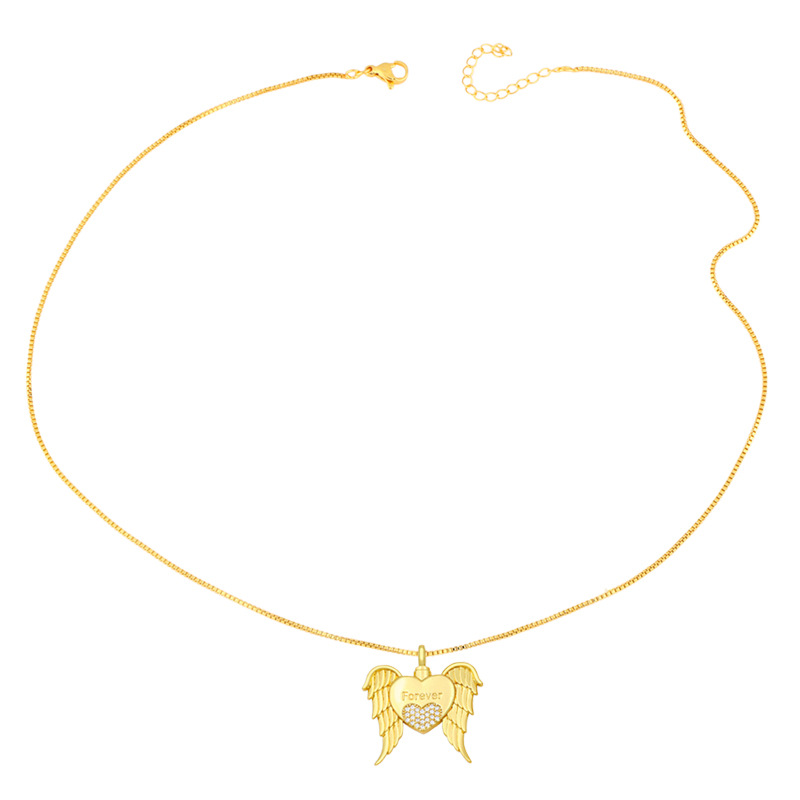 Korean Wings Heart Pendant Copper Zircon Necklace display picture 6