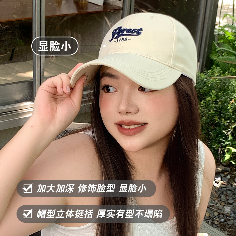 Gran gorra de béisbol bordada coreana para mujeres, cara redonda adecuada beige versátil, bordado amplio para mostrar la cara, gorra de lengua de pato