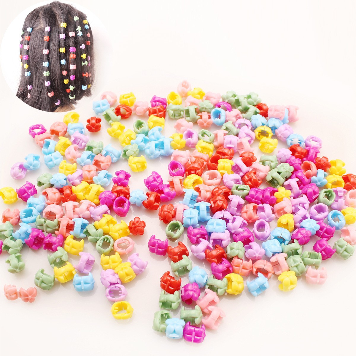 Flower Hairpin Headdress Kidsren's Candy Color Bean Buckle Braided Hair Clip Girls Hair Accessories Princess Braid Accessories