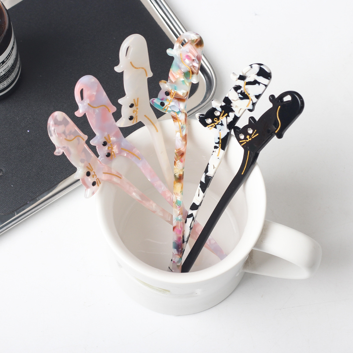 새로운 아세테이트 고양이 머리핀, 수제 DIY 치파오 머리 장식 액세서리, 다이아몬드가 박힌 중국 스타일 복고풍 머리 장식