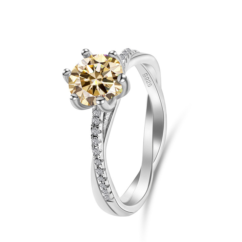 Multicolor Moissanite brazo de torsión clásico de seis garras con anillo de boda de plata de 925 1 quilates PT950 platino mujer