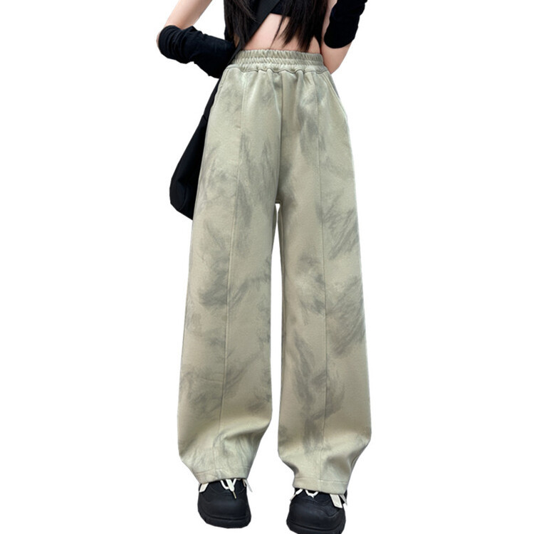 넥타이-염료 스포츠 바지 여자 바지 가을 새로운 캐주얼 와이드 레그 바지 투약 느슨한 스트레이트 바지 가을 머리