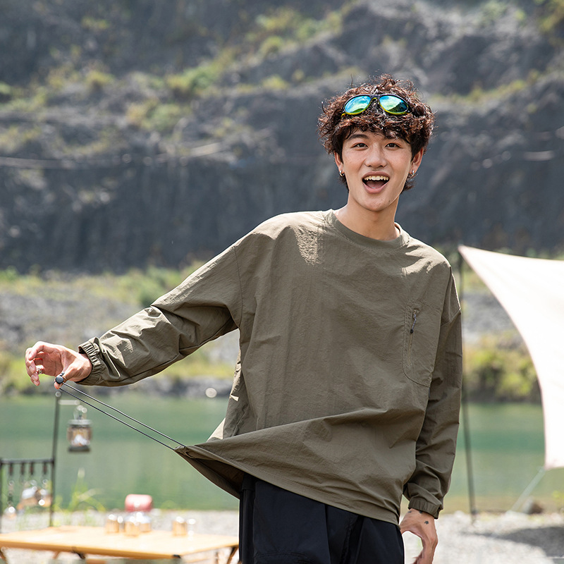 Ootd Outdoor Mountaineering Waterproof Long-Sleeved T-Shirt for Men in Spring and Autum Lightweight Functional Hiking Versatile Loose Couple