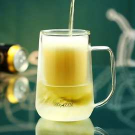 高硼硅双层玻璃杯批发高颜值家用大容量扎啤杯冷冻杯跨境啤酒杯