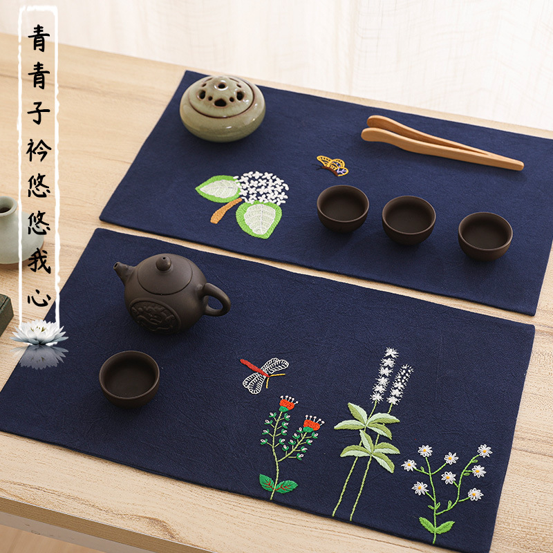 DIY bordado hecho a mano paquete de material conjunto de tela estera de té montaña chino loto libélula regalo creativo bordado
