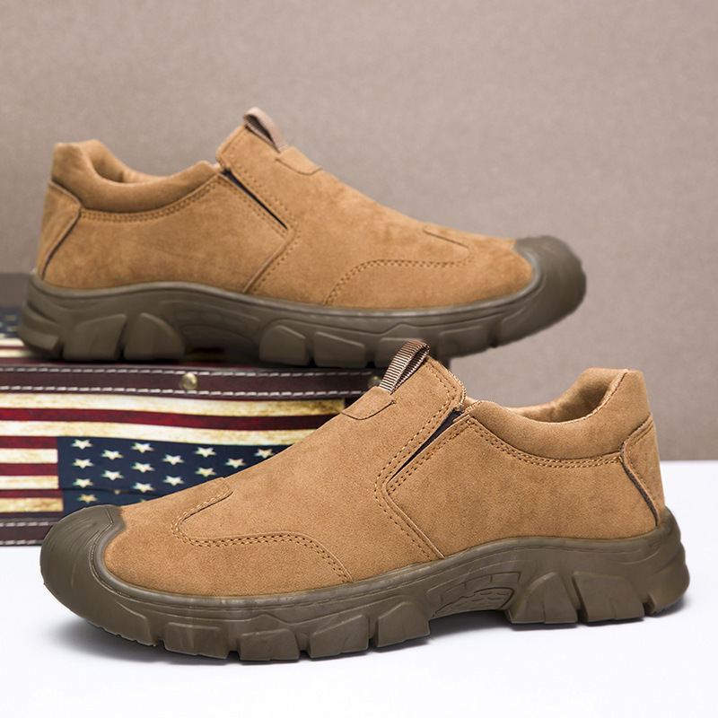 跨境春秋新款男士一脚蹬劳保鞋厚底健步鞋低帮懒人户外工装鞋