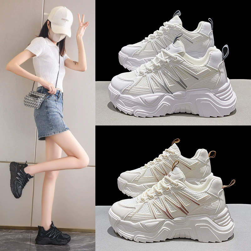 Неуклюжие дышащие белые туфли для женщин 2023 Летние Новые повседневные кроссовки на платформе в стиле преппи женские оптом