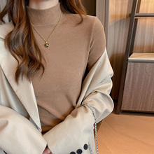 秋冬季半高领德绒磨毛加绒打底衫女士内搭高级感修身中领t恤上衣