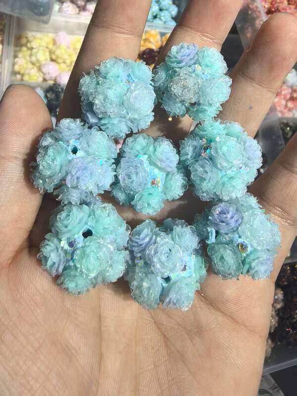新款深浅系列仿真山茶花花球可过笔直孔DIY手机链饰品配件|undefined