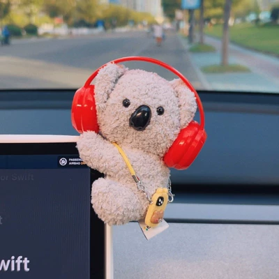 Decorations for Girls, Car ornaments - papa-ornaments-free-glue-gray-koala-red-headphones-yellow-mobile-phone-on-the-back