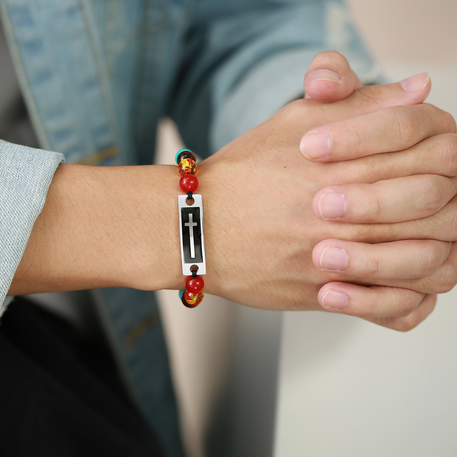 Fashion Cross Agate Braid Bracelets 1 Piece