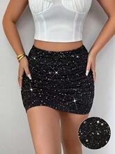 Womens Fashion Silver Color Sequins Waist Cinching Bodycon