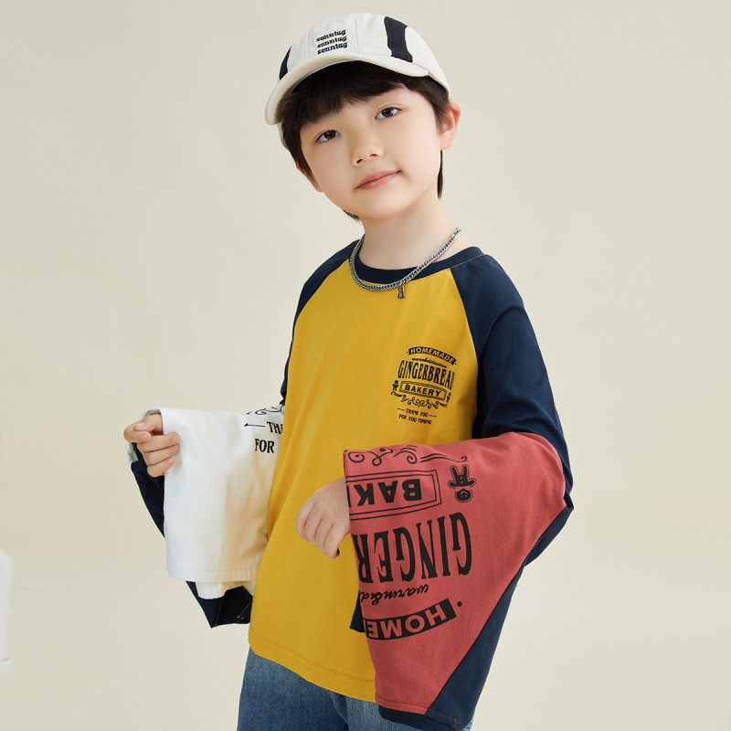 Duojia 子供服 2025 春と秋のトレンディなメンズヨーロッパとアメリカのラグランスリーブプリント T シャツ中型と大型の子供用多用途コットン長袖|undefined