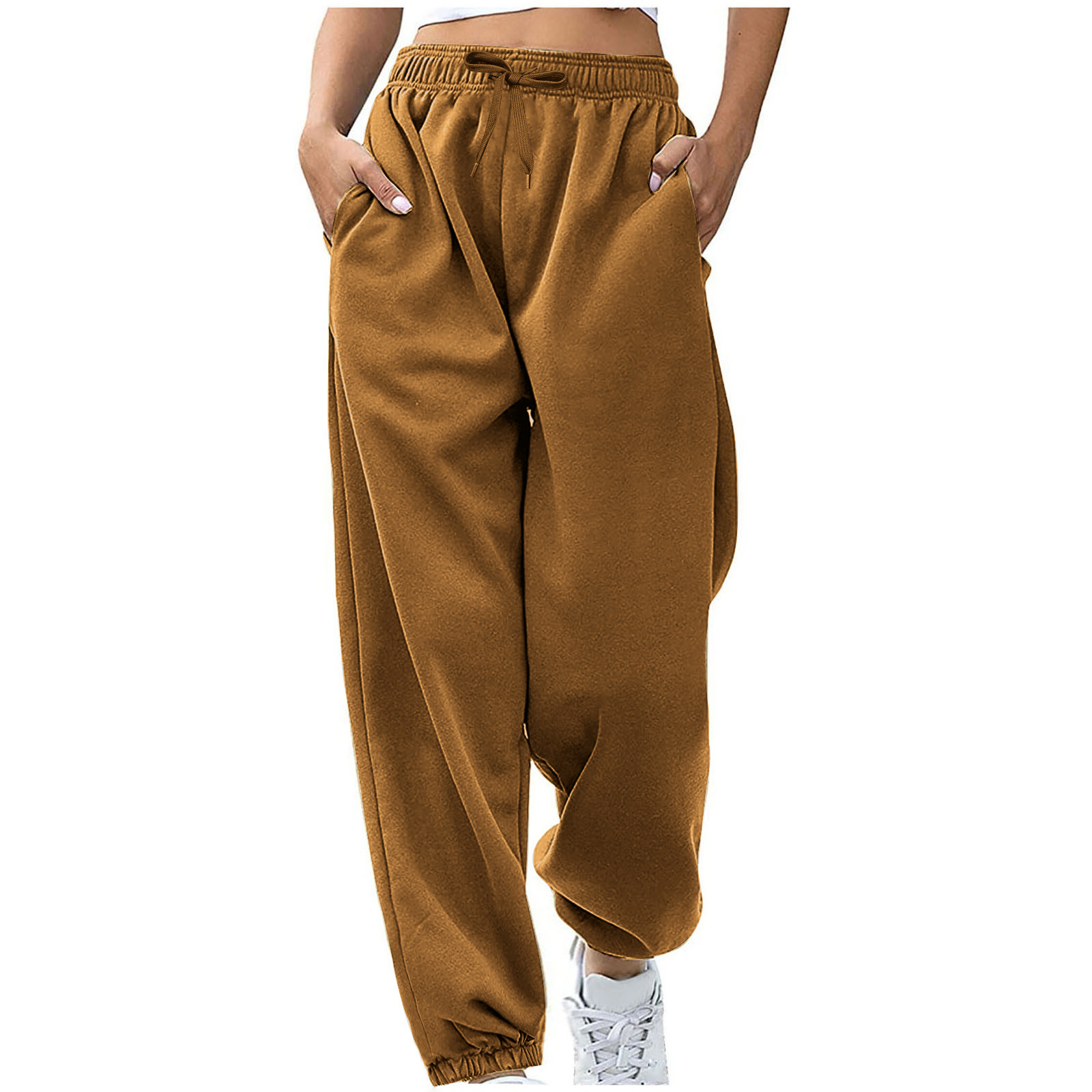 2024 Amazon Cross-border pantalones de mujer europea y americana cintura cuerda bolsillo vellón hogar ocio deportes pantalones sueltos en stock image 3