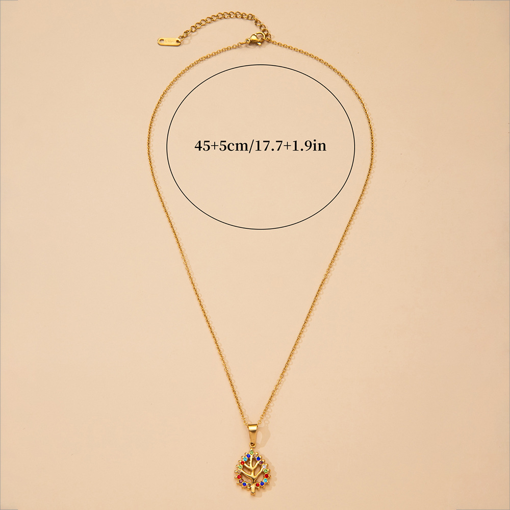 Leaf Pendant Necklace With Gold-plated Titanium Steel Chain_voghion.com