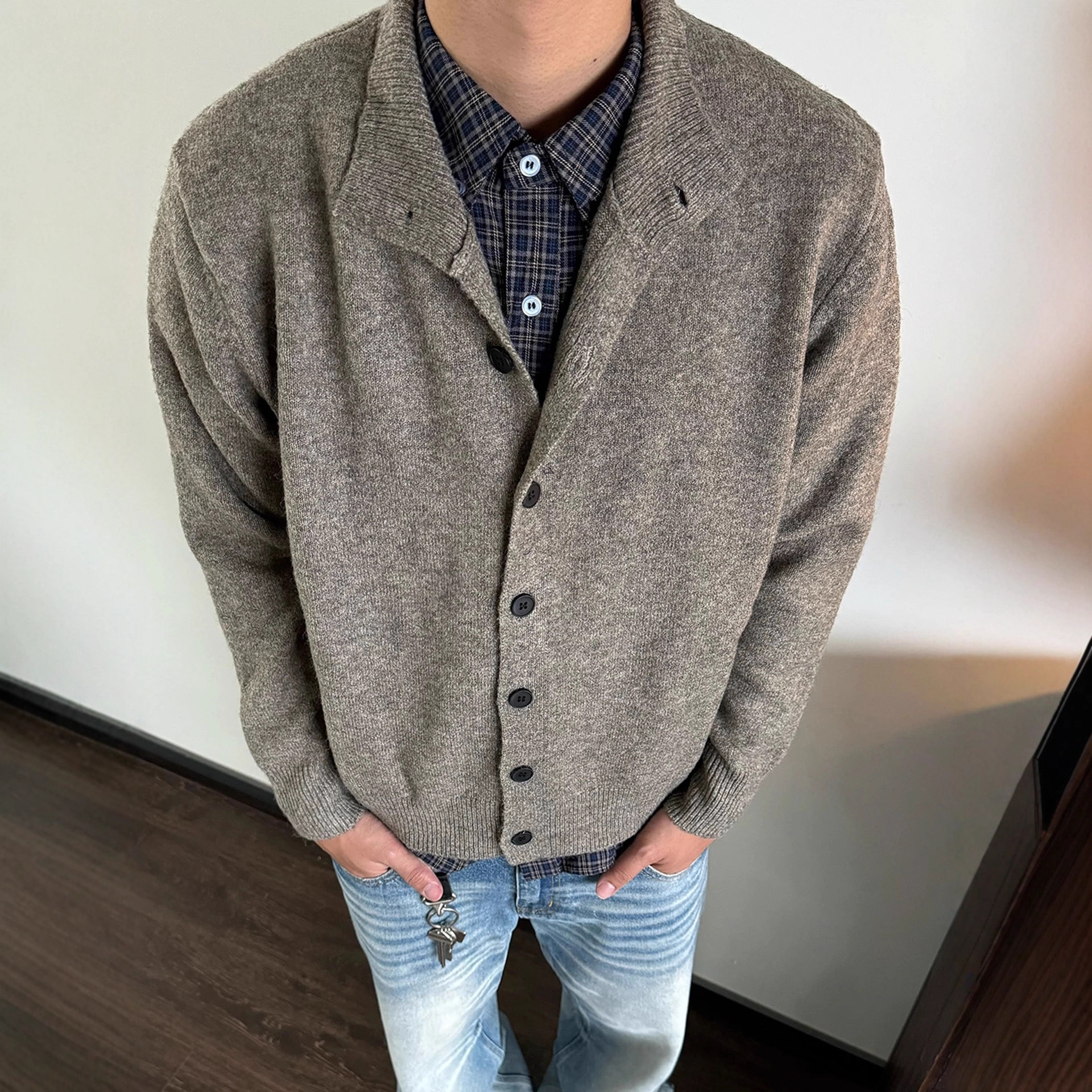 American Retro Half Turtleneck Wool Knitwear Men's Autum Lazy Style High-End Knitwear Casual Cardigan Jacket