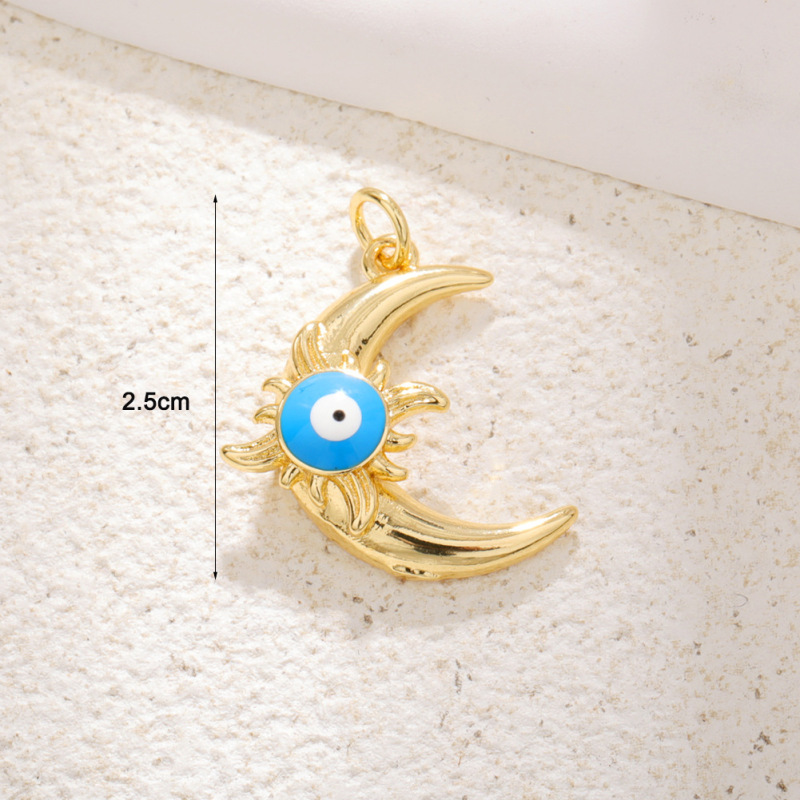 DIY 銅メッキ 18 k ゴールドムーンスターネックレスペンダントオイルドリップジルコン五芒星ブレスレットイヤリングキーホルダーペンダント|undefined