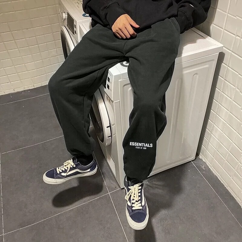 Essentials Letter Fog Stack Reflective Sweatpants High Street Casual Fashion Jogger Pants for Men and Women