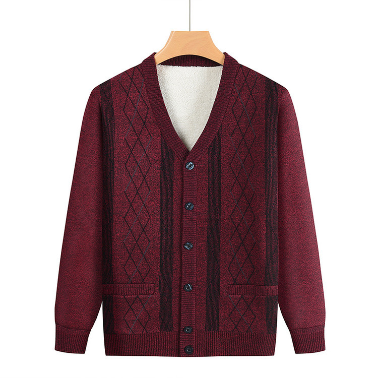 Otoño y invierno nuevo cardigan de manga larga de mediana edad con camiseta de calentamiento de terciopelo cardigan de negocios abrigo de invierno y invierno suéter de punto de hombre
