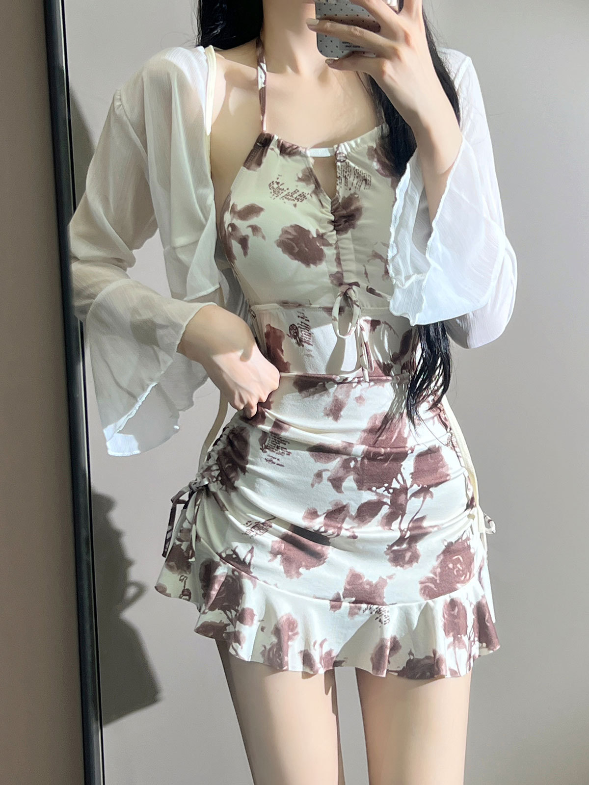 Korea ins verano traje de dos piezas retro sexy delgado que cubre el vientre blusa falda traje de baño de una pieza traje de baño mujer