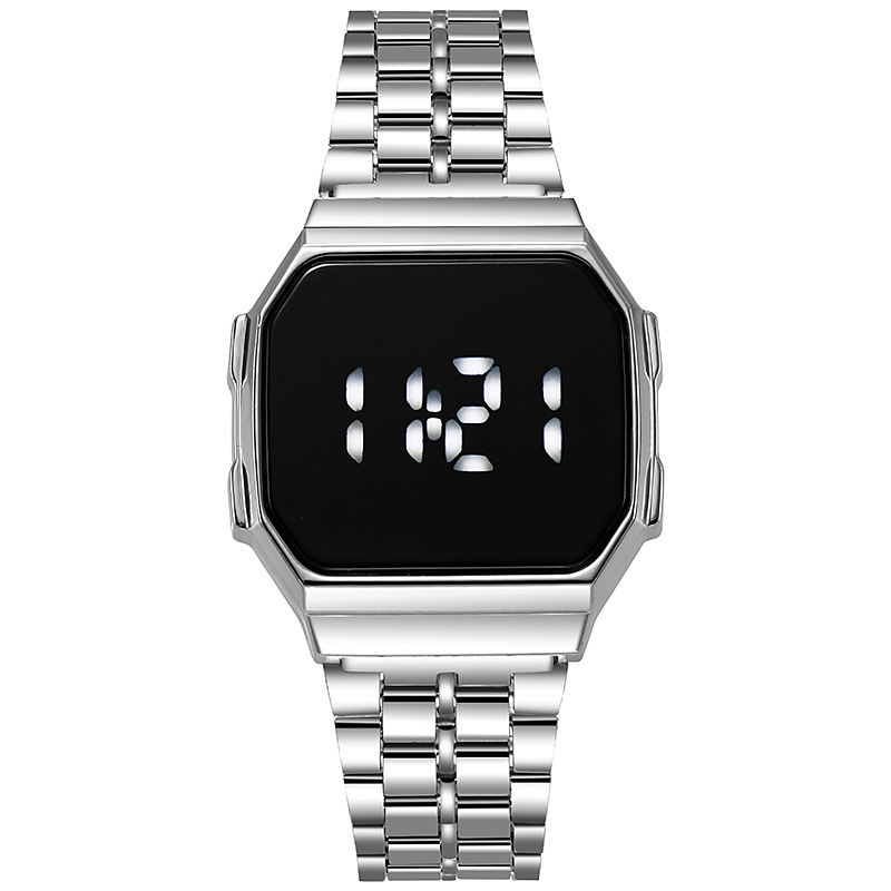 Suministro directo de fábrica metal correa de acero reloj LED cuadrado Comercio exterior moda reloj electrónico estudiante masculino y femenino toque electrónico
